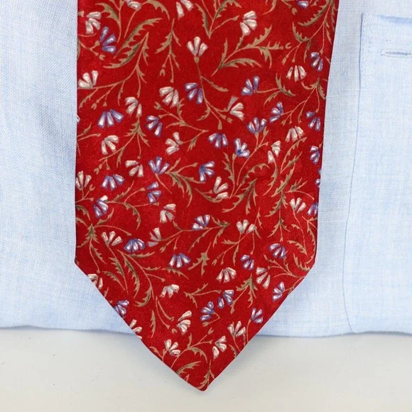 CHRISTIAN DIOR Neck Tie Mens Red Floral Suit Designer Western Boho Wine Luxury